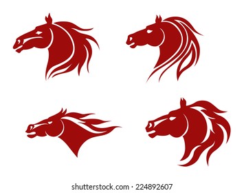 Red Horse Heads For Mascot Design. Vector Illustration