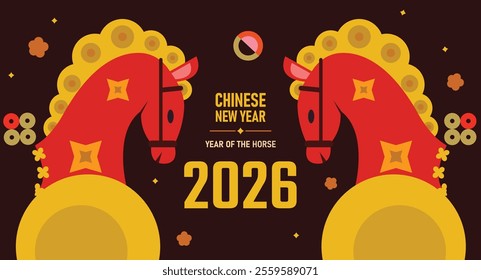 Red horse illustrations collection. Chinese new year 2026 year of the horse - red traditional Chinese vector designs with horse. Lunar new year concept, modern design