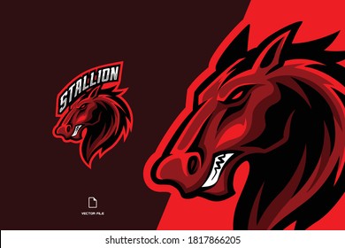 red horse mascot esport logo for game team template illustration