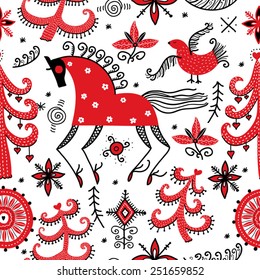 Red Horse. Vector seamless pattern. Seamless pattern can be used for wallpaper, pattern fills, web page background, surface textures.