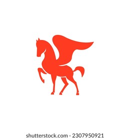A red horse with wings and tail that says'horse '