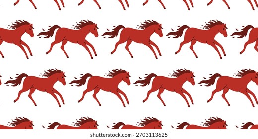Cavalos vermelhos correndo em um padrão em um fundo branco para fins decorativos