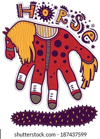 Red horse-shaped hands with yellow mane and tail