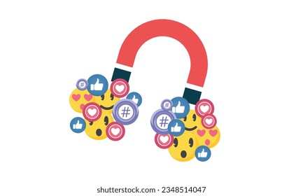 Red Horseshoe Magnet with emoticon. marketing and business online strategy, influencer marketing concept.on white background.Vector Design Illustration.