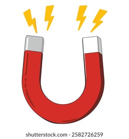 Red Horseshoe Magnet with Lightning Bolt Symbol