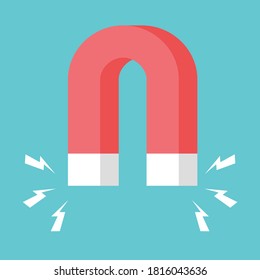 Red horseshoe magnet with magnetic power icon. 3D u-shaped magnet symbol vector illustration