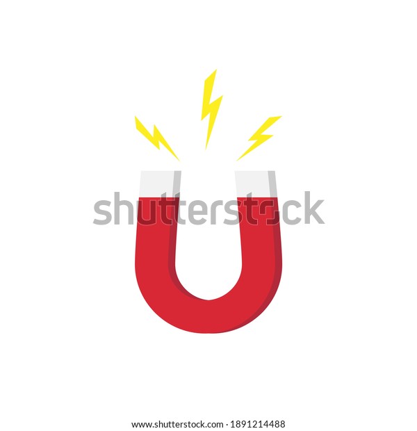 Red horseshoe magnet with magnetic\
power sign on blue background. u-shaped magnet icon. Magnetism,\
magnetize, attraction concept. Vector\
illustration