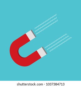 Red horseshoe magnet sign. Magnetism, magnetize, attraction concept. Flat design icon. Vector illustration.