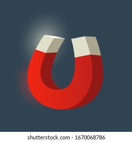Red horseshoe magnet. U-shaped magnet icon for the game interface.