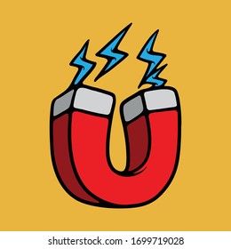 Red horseshoe magnet. Vector cartoon illustration isolated on yellow background