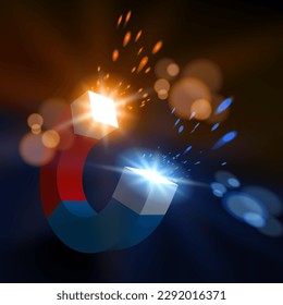 Red Horseshoe U-Shaped Magnet With Sparks Effects. EPS10 Vector