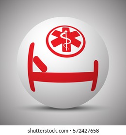 Red Hospital Bed icon on white sphere