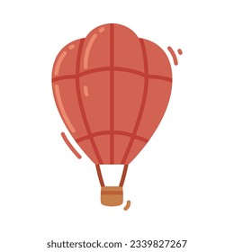 Red Hot Air Balloon with Suspended Gondola or Wicker Basket Vector Illustration