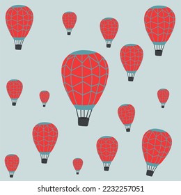 Red hot air balloons repeat pattern hand drawn