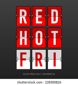 Red Hot Black Friday Sale flip panel. Vector.