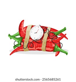 Red hot chili bomb vector illustration isolated on white. Chili dynamite bomb explosion.