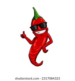 Red hot chili funky character wearing glasses mascot design. best for your food business icon.