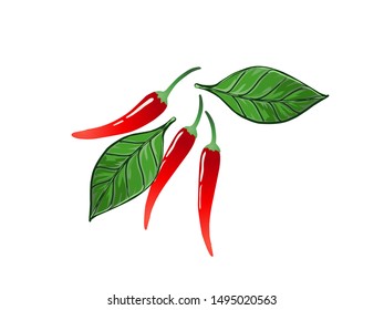 red hot chili with leaves vector illustration