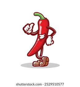 Red Hot Chilli Mascot Cartoon Personagem Vetor isolado. Melhor para Alimentos e Bebidas Ícone Indústria Relacionada