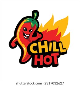 Logo de la mascota de chile rojo caliente con texto de nombre