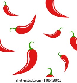Red hot Chili pepper or cayenne,  or jalapeno pattern. vegetable ornament on white background. spice, Mexican food, savoury extra tabasco print. Vector print