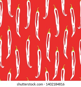 Red hot Chili pepper or cayenne,  or jalapeno pattern. vegetable ornament on red background. spice, Mexican food, savoury extra tabasco print. Vector print