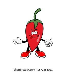 Red Hot Chili Pepper Character With  Illustration of a funny cartoon.