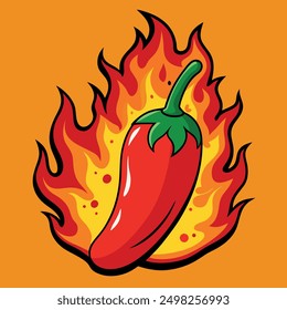 Red Hot Chili Pepper Closeup in a Burning Flame.