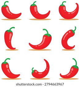Red Hot Chili Pepper Collection Isolated Food Ingredient Icons For Cooking Spice Flavor And Culinary Design