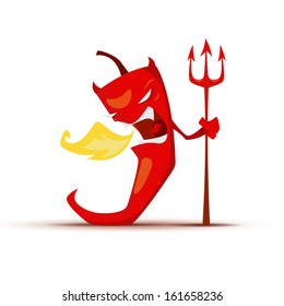 Red hot chili pepper with devil's trident