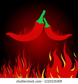 red hot chili pepper in flames. Vector illustration
