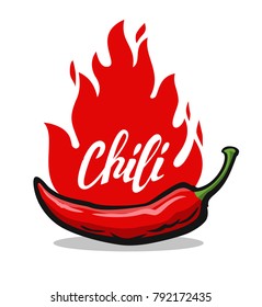 Red hot chili pepper with flames. Vector illustration on white