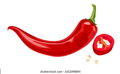 red hot chili pepper icon vector illustration on white background whole pod and piece