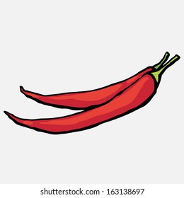 Red hot chili pepper isolated. Simple sketch icon. Doodle,cartoon drawing illustration. Vegetable. Food. White background. Vintage. Retro style - vector
