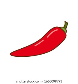 Red hot chili pepper isolated on a white background in flat modern style. A spice plant with a stalk. Vector illustration