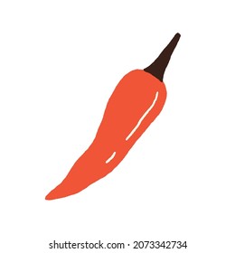 Red hot chili pepper. Mexican chilli pod. Whole spicy vegetable. Natural seasoning. Fiery burning spice. Flat vector illustration of veggie isolated on white background.