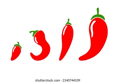 Red Hot Chili Pepper.  Mild, Spicy, Hot, Extra Hot Meter. Chili Level Icons Set. Vector Illustration Isolated On White Background.