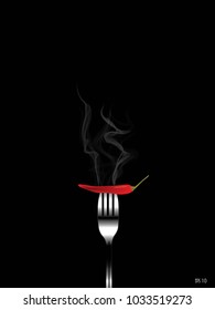 Red hot chili pepper on the fork with smoke concept of favorite hot and spicy chili, Eps 10 vector