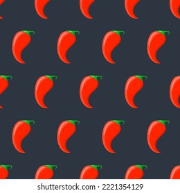Red hot chili pepper on black background, contrasting seamless pattern for textile and design