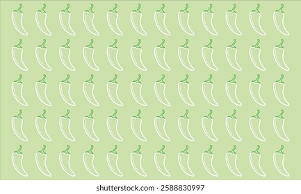 Red hot chili pepper on light green background. Chili doodle pattern. Red hot chili pepper wallpaper. Red hot chili pepper seamless pattern 