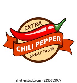 Red hot chili pepper pod, badge or logo design. Extra spiciness level. Vector illustration