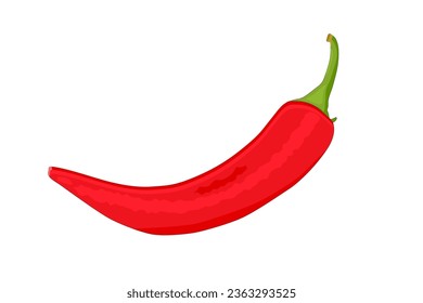 Red hot chili pepper pod isolated on white background. Cayenne icon. Jalapeno, capsicum or paprika ripe cartoon for logo, label or menu sign. Vegetable seasoning food. Garden plant.Vector illustration