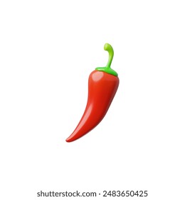 Red hot chili pepper pod 3D plastic style vector illustration. Glossy ripe spicy vegetable icon. Organic condiment ingredient. Natural cayenne pepper plant food. Volumetric farm game asset