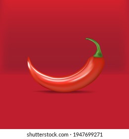 Red hot chili pepper realistic vector illustration. red hot chili pepper lay on red podium background with shadow for labels and logo design