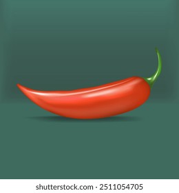 Red hot chili pepper realistic 3d vector illustration. red hot chili pepper lay on green podium background with shadow for labels and logo design