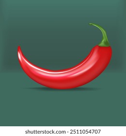 Red hot chili pepper realistic 3d vector illustration. red hot chili pepper lay on green podium background with shadow for labels and logo design