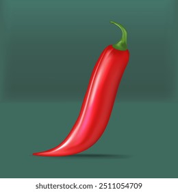 Red hot chili pepper realistic 3d vector illustration. red hot chili pepper lay on green podium background with shadow for labels and logo design