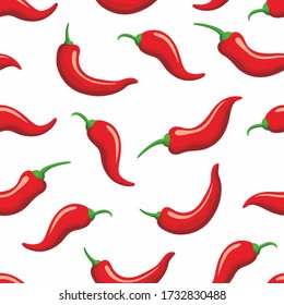 Red Hot Chili Pepper Seamless Pattern on White Background Design Template Vector