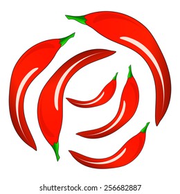 Red hot chili pepper set, isolated on white background, vector illustration.