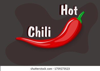 Red hot chili pepper with shadow on a brown background. Fresh pepper, an ingredient in Mexican cuisine, gives a sharp taste, fiery breath, burning sensation. Template for a banner. Vector image
